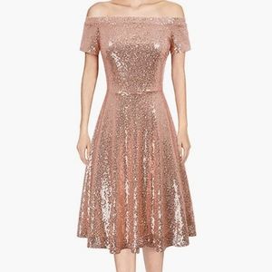 Sequin Shirt sleeve A line dress Large Rose Gold